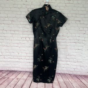 Oriental black floral dress handmade